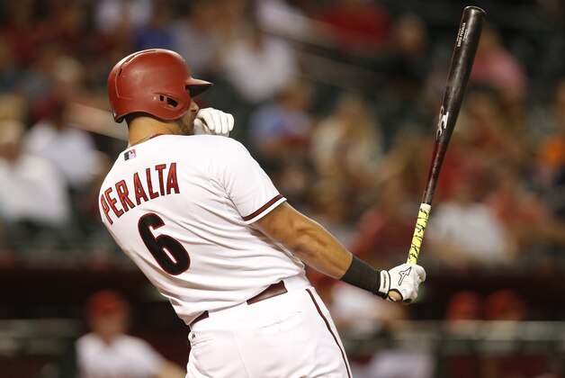 Arizona Diamondbacks left fielder David Peralta (6) in the first inning during a baseball game against the San Diego Padres, Tuesday, Sept. 15, 2015, in Phoenix. (AP Photo/Rick Scuteri)