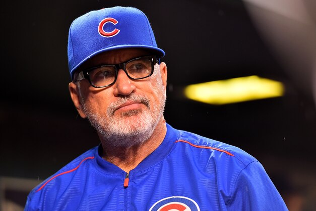 Sep 8, 2015; St. Louis, MO, USA; Chicago Cubs manager Joe Maddon (70) looks on before the game between the St. Louis Cardinals and the Chicago Cubs at Busch Stadium. Mandatory Credit: Jasen Vinlove-USA TODAY Sports