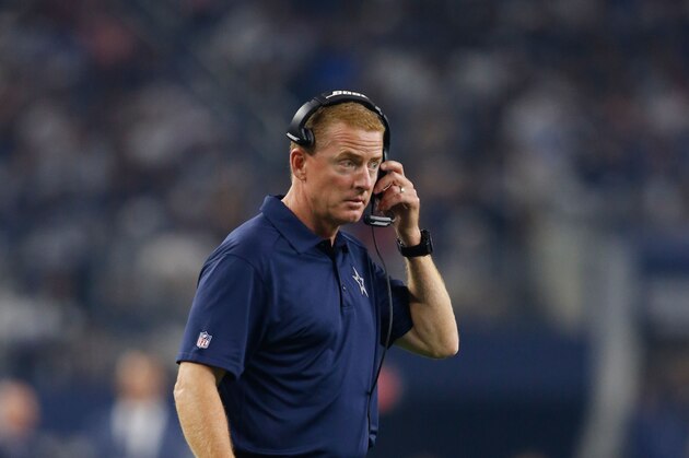 Sep 13, 2015; Arlington, TX, USA; Dallas Cowboys head coach Jason Garrett on the field during the game against the New York Giants at AT&T Stadium. Dallas won 27-26. Mandatory Credit: Tim Heitman-USA TODAY Sports
