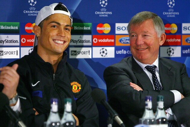 MANCHESTER, ENGLAND - APRIL 06:  Cristiano Ronaldo of Manchester United and Sir Alex Ferguson the manager of Manchester United face the media during a press conference held at Old Trafford on April 6, 2009 in Manchester, England.  (Photo by Alex Livesey/Getty Images)