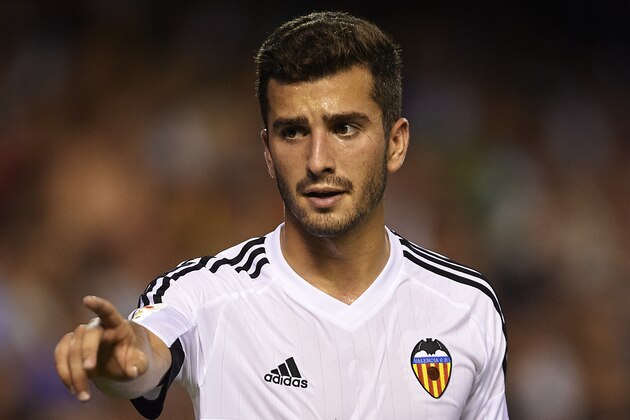 VALENCIA, SPAIN - AUGUST 30:  Jose Gaya of Valencia reacts during the La Liga match between Valencia CF and RC Deportivo de La Coruna at Estadi de Mestalla on August 30, 2015 in Valencia, Spain.  (Photo by Manuel Queimadelos Alonso/Getty Images)