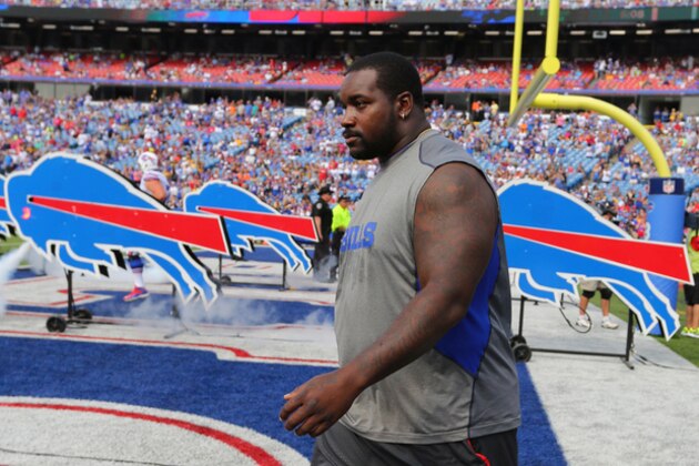 Buffalo Bills defensive tackle Marcell Dareus walks on the field before a preseason NFL football game against the Pittsburgh Steelers on Saturday, Aug. 29, 2015, in Orchard Park, N.Y. (AP Photo/Bill Wippert)