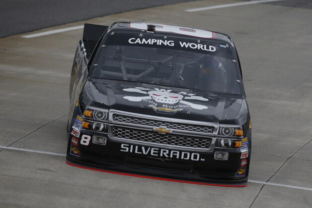 MARTINSVILLE, VA - MARCH 27: John Hunter Nemechek, driver of the #8 SWM International Chevrolet, practices for the NASCAR Camping World Truck Series Kroger 250 at Martinsville Speedway on March 27, 2015 in Martinsville, Virginia.  (Photo by Matt Sullivan/Getty Images)