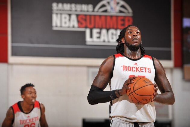 LAS VEGAS, NV - JULY 14: Montrezl Harrell #35 of the Houston Rockets attempts a free throw against the Milwaukee Bucks on July 15, 2015 at The Cox Pavilion in Las Vegas, Nevada. NOTE TO USER: User expressly acknowledges and agrees that, by downloading and or using this photograph, User is consenting to the terms and conditions of the Getty Images License Agreement. Mandatory Copyright Notice: Copyright 2015 NBAE  (Photo by Bart Young/NBAE via Getty Images)