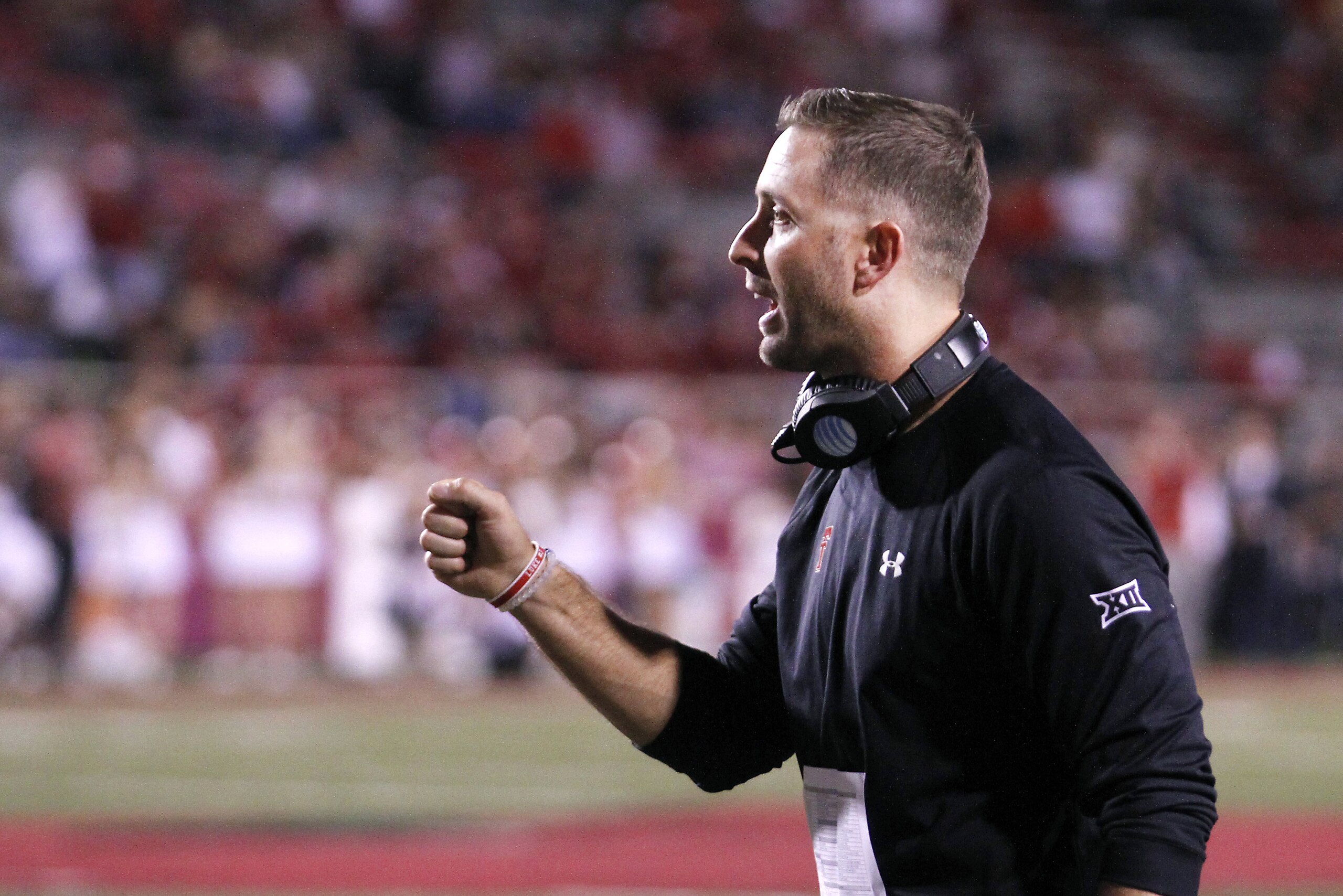 Texas Tech head coach Kliff Kingsbury holds congratulates his players during the second half of an NCAA college football game against Arkansas, Saturday, Sept. 19, 2015, in Fayetteville, Ark. Texas Tech beat Arkansas 35-24. (AP Photo/Samantha Baker) Texas Tech head coach Kliff Kingsbury holds congratulates his players during the second half of an NCAA college football game against Arkansas, Saturday, Sept. 19, 2015, in Fayetteville, Ark. Texas Tech beat Arkansas 35-24. (AP Photo/Samantha Baker)