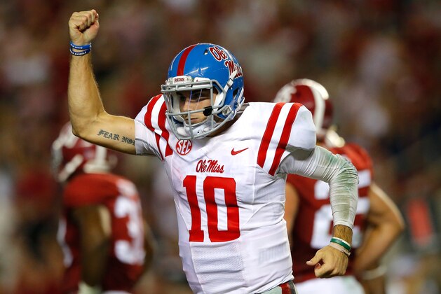 TUSCALOOSA, AL - SEPTEMBER 19:  Chad Kelly #10 of the Mississippi Rebels reacts after passing for a touchdown against the Alabama Crimson Tide at Bryant-Denny Stadium on September 19, 2015 in Tuscaloosa, Alabama.  (Photo by Kevin C. Cox/Getty Images)