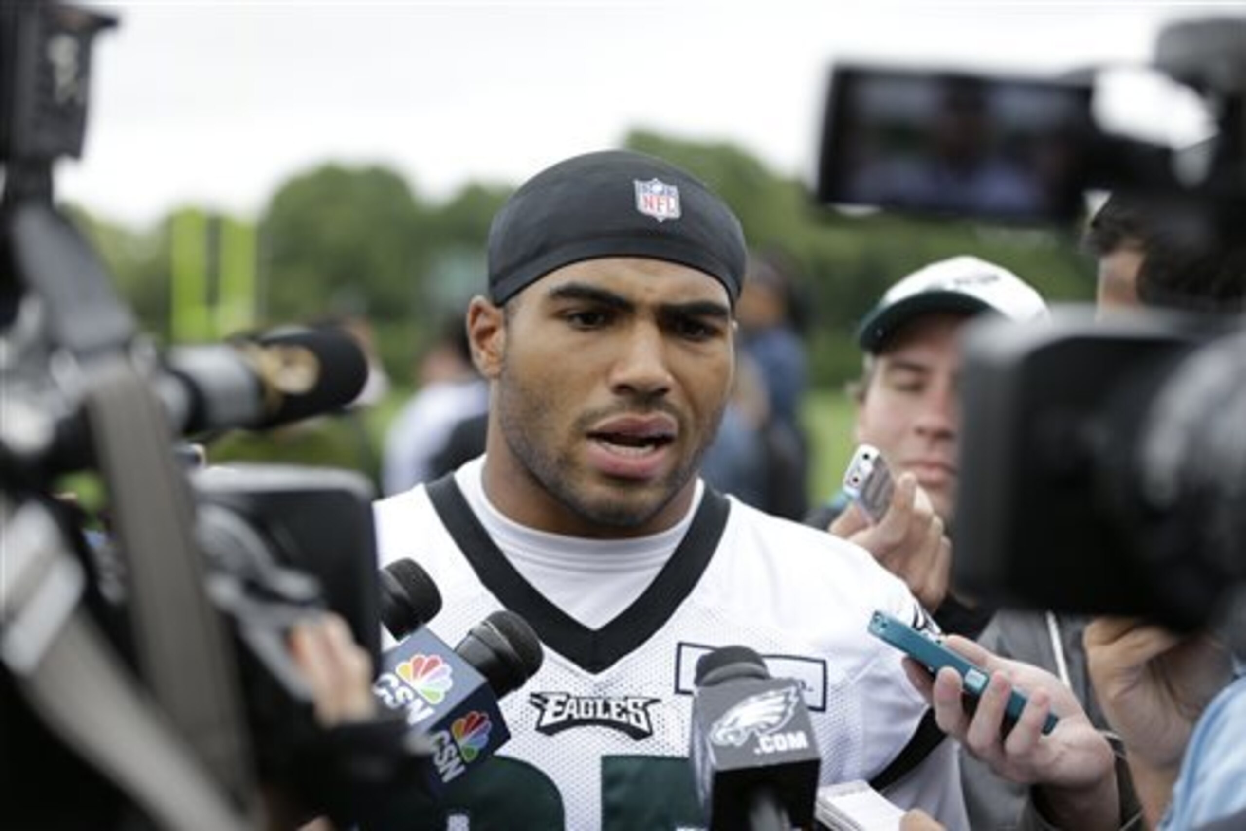 FILE - In this June 2, 2015, file photo, Philadelphia Eagles linebacker Mychal Kendricks speaks with members of the media after organized team activities at the team's NFL football training facility in Philadelphia. Kendricks, Kiko Alonso and DeMeco Ryans give the Eagles a formidable group of inside linebackers, though none of them have played yet this preseason. (AP Photo/Matt Rourke, File) FILE - In this June 2, 2015, file photo, Philadelphia Eagles linebacker Mychal Kendricks speaks with members of the media after organized team activities at the team's NFL football training facility in Philadelphia. Kendricks, Kiko Alonso and DeMeco Ryans give the Eagles a formidable group of inside linebackers, though none of them have played yet this preseason. (AP Photo/Matt Rourke, File)