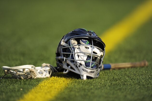 ANNAPOLIS, MD - JUNE 06:  Chesapeake Bayhawks player's stick, gloves and helmet on the field before a MLL lacrosse game against the Denver Outlaws at Navy-Marine Corps Memorial Stadium on June 6, 2015 in Annapolis, Maryland.  (Photo by Mitchell Layton/Getty Images)