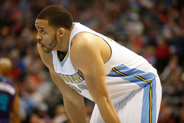 Jan 31, 2015; Denver, CO, USA; Denver Nuggets center JaVale McGee (34) during the game against the Charlotte Hornets at Pepsi Center. Mandatory Credit: Chris Humphreys-USA TODAY Sports