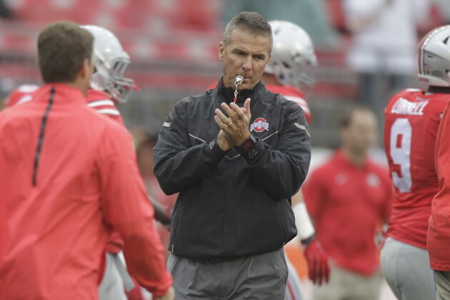 Ohio State head coach Urban Meyer on the sidelines against Northern Illinois during an NCAA college football game Saturday, Sept. 19, 2015, in Columbus, Ohio. (AP Photo/Jay LaPrete)