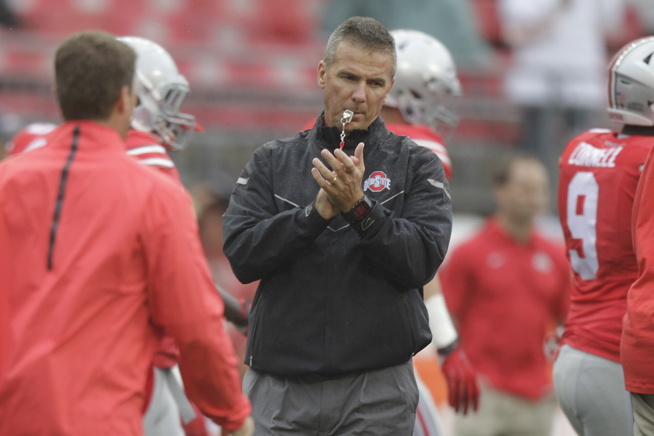 Ohio State head coach Urban Meyer on the sidelines against Northern Illinois during an NCAA college football game Saturday, Sept. 19, 2015, in Columbus, Ohio. (AP Photo/Jay LaPrete)