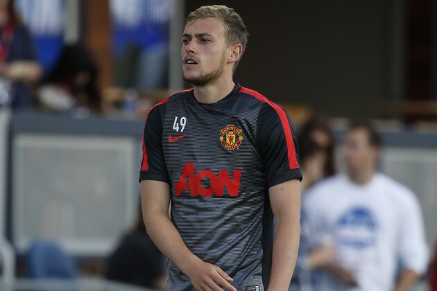SAN JOSE, CA - JULY 21: James Wilson #49 of Manchester United warms up on the field before his International Champions Cup match against San Jose Earthquakes on July 21, 2015 at Avaya Stadium in San Jose, California. (Photo by Stephen Lam/Getty Images)