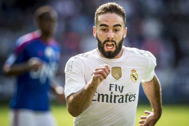 OSLO, NORWAY - August 9: Daniel Carvajal  of Real Madrid during  Pre-season Friendly  match between Vaalerenga and Real Madrid at Ullevaal Stadion on August  9, 2015 in Oslo, Norway.  (Photo by Trond Tandberg/Getty Images)