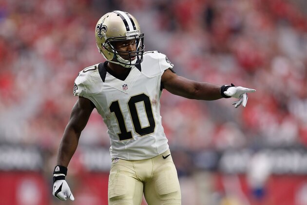 GLENDALE, AZ - SEPTEMBER 13:  Wide receiver Brandin Cooks #10 of the New Orleans Saints Saints during the NFL game against the Arizona Cardinals at the University of Phoenix Stadium on September 13, 2015 in Glendale, Arizona.  The Cardinals defeated the Saints 31-19.  (Photo by Christian Petersen/Getty Images)