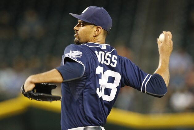 San Diego Padres starting pitcher Tyson Ross (38) in the first inning during a baseball game against the Arizona Diamondbacks, Tuesday, Sept. 15, 2015, in Phoenix. (AP Photo/Rick Scuteri)