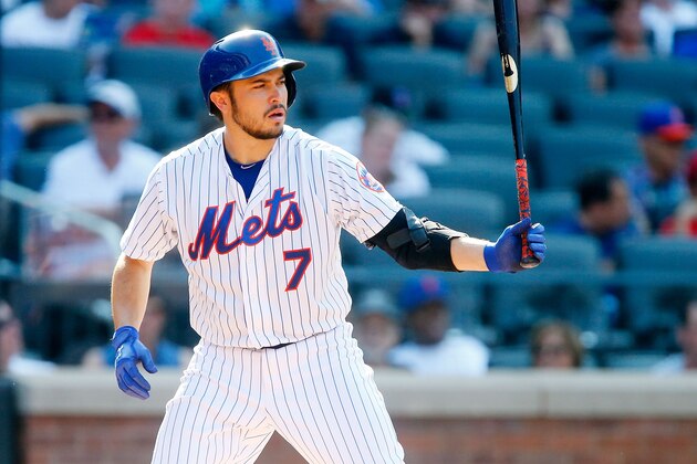 NEW YORK, NY - AUGUST 29:  Travis d'Arnaud #7 of the New York Mets in action against the Boston Red Sox at Citi Field on August 29, 2015 in the Flushing neighborhood of the Queens borough of New York City. The Red Sox defeated the Mets 3-1.  (Photo by Jim McIsaac/Getty Images)
