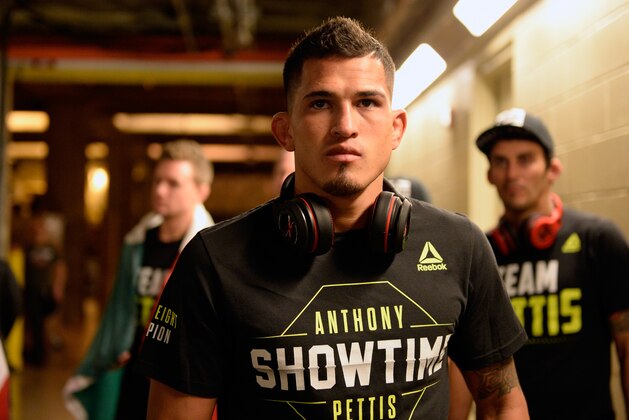 DALLAS, TX - MARCH 14:  UFC lightweight champion Anthony Pettis warms up backstage before facing Rafael dos Anjos of Brazil in their UFC lightweight championship bout during the UFC 185 event at the American Airlines Center on March 14, 2015 in Dallas, Texas. (Photo by Mike Roach/Zuffa LLC/Zuffa LLC via Getty Images)