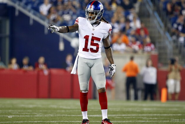 New York Giants wide receiver Preston Parker in the first half of an NFL football game against the New England Patriots Thursday, Sept. 3, 2015, in Foxborough, Mass. (AP Photo/Winslow Townson)