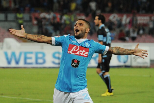 Napoli's Lorenzo Insigne celebrates after scoring during a Serie A soccer match between Napoli and Lazio, at the San Paolo stadium in Naples, Italy, Sunday, Sept. 20, 2015. (AP Photo/Salvatore Laporta)