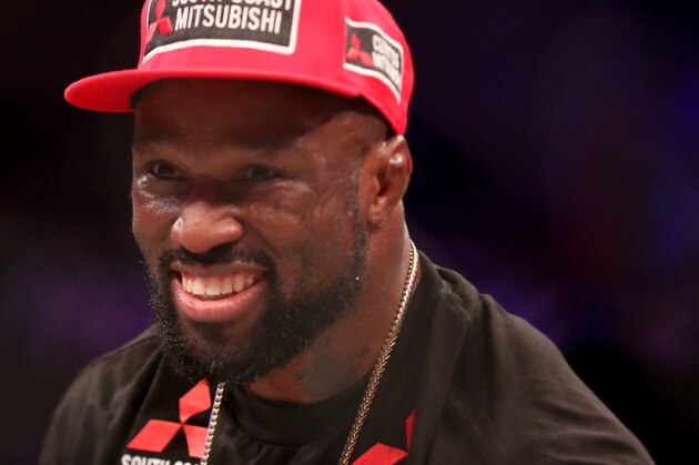 King Mo is seen post-fight awaiting his decision against  Cheick Kongo during their fight at Bellator 134 on Friday, Feb. 27, 2015, in Uncasville, CT.  King Mo won via split decision. (AP Photo/Gregory Payan)