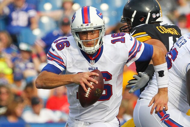 FILE - In this Saturday, Aug. 29, 2015, file photo, Buffalo Bills quarterback Matt Cassel (16) runs against the Pittsburgh Steelers during the first half of a preseason NFL football game in Orchard Park, N.Y. A person with knowledge of the deal says the Dallas Cowboys have acquired Cassel from Buffalo with Tony Romo sidelined at least seven games because of a broken left collarbone. (AP Photo/Bill Wippert, File)