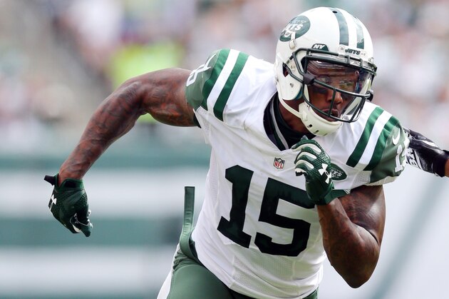 New York Jets wide receiver Brandon Marshall #15 during an NFL game against the Cleveland Browns at MetLife Stadium in East Rutherford, N.J. on Sunday, Sept. 13, 2015. (AP Photo/Brad Penner)