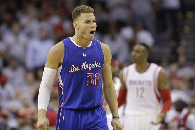 Los Angeles Clippers' Blake Griffin (32) celebrates a play against the Houston Rockets during the second half of Game 1 in a second-round NBA basketball playoff series Monday, May 4, 2015, in Houston. (AP Photo/David J. Phillip)