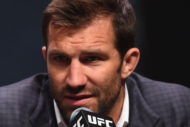 LAS VEGAS, NV - SEPTEMBER 04:  Luke Rockhold speaks to the media and fans during the UFC's Go Big launch event inside MGM Grand Garden Arena on September 4, 2015 in Las Vegas, Nevada.  (Photo by Josh Hedges/Zuffa LLC/Zuffa LLC via Getty Images)