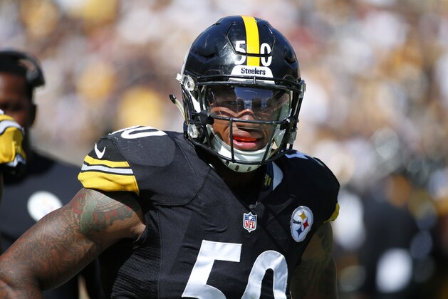 Pittsburgh Steelers inside linebacker Ryan Shazier (50) stands on the sidelines during the second half of an NFL football game between the Pittsburgh Steelers and the San Francisco 49ers in Pittsburgh, Sunday, Sept. 20, 2015. The Steelers won 43-18. (AP Photo/Gene J. Puskar)