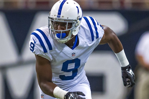 Indianapolis Colts wide receiver Duron Carter (9) runs down field during an NFL game against the St. Louis Rams on Saturday Aug. 29, 2015 at the Edward Jones Dome in St. Louis. (AP Photo/TUSP, Jay Biggerstaff)