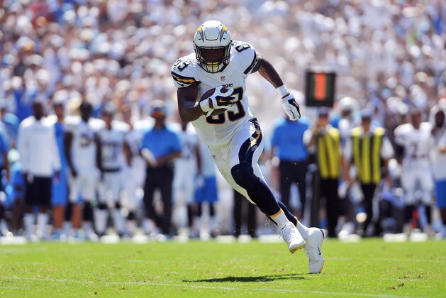 Sep 13, 2015; San Diego, CA, USA; San Diego Chargers tight end Ladarius Green (89) runs after a catch during the second quarter of the game against the Detroit Lions at Qualcomm Stadium. San Diego won 33-28. Mandatory Credit: Orlando Ramirez-USA TODAY Sports