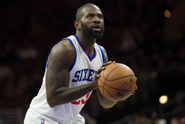 Apr 8, 2015; Philadelphia, PA, USA;  Philadelphia 76ers guard Jason Richardson (23) shoots foul shots against the Washington Wizards at Wells Fargo Center. The Wizards won 119-90. Mandatory Credit: Bill Streicher-USA TODAY Sports