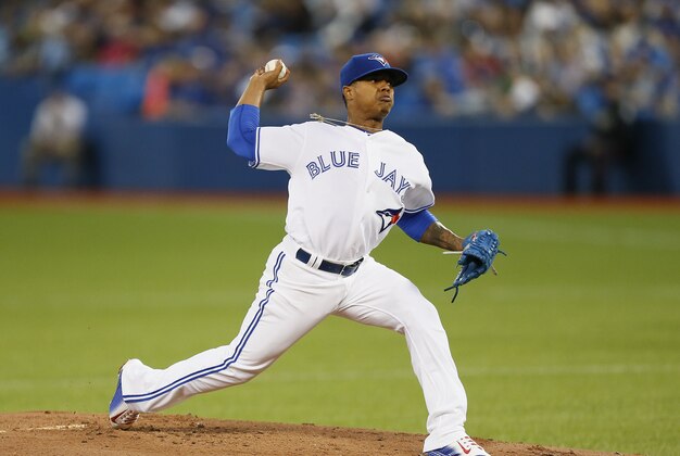Sep 23, 2015; Toronto, Ontario, CAN; Toronto Blue Jays starting pitcher Marcus Stroman (6) throws against the New York Yankees in the first inning at Rogers Centre. Mandatory Credit: John E. Sokolowski-USA TODAY Sports