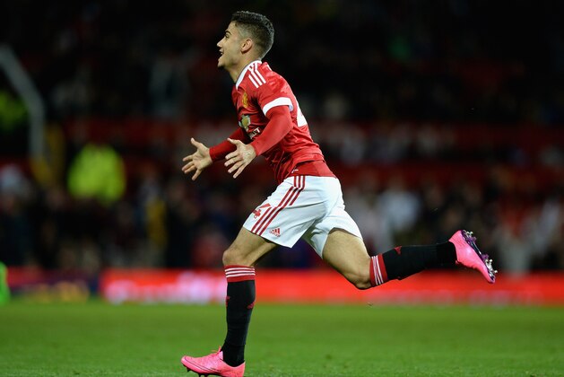 MANCHESTER, ENGLAND - SEPTEMBER 23:  Andreas Pereira of Manchester United celebrates after scoring his team's second goal during the Capital One Cup Third Round match between Manchester United and Ipswich Town at Old Trafford on September 23, 2015 in Manchester, England.  (Photo by Gareth Copley/Getty Images)