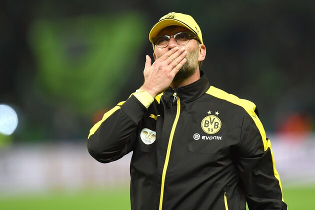 Dortmund's head coach Juergen Klopp gestures after the German Cup DFB Pokal final football match between BVB Borussia Dortmund and VfL Wolfsburg at the Olympic Stadium in Berlin on May 30, 2015. Dortmund lost 1:3.
AFP PHOTO / PATRIK STOLLARZ        (Photo credit should read PATRIK STOLLARZ/AFP/Getty Images)