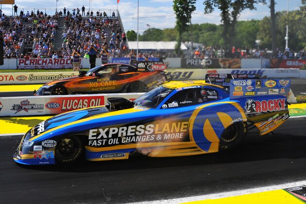 Matt Hagan drives his 2015 Mopar Express Lane Dodge Charger R/T to win at NHRA Summernationals. (PRNewsFoto/FCA US LLC) THIS CONTENT IS PROVIDED BY PRNewsfoto and is for EDITORIAL USE ONLY**