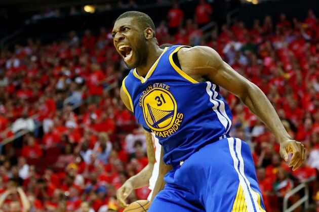 HOUSTON, TX - MAY 25:  Festus Ezeli #31 of the Golden State Warriors dunks against the Houston Rockets in the third quarter during Game Four of the Western Conference Finals of the 2015 NBA Playoffs at Toyota Center on May 25, 2015 in Houston, Texas.  NOTE TO USER: User expressly acknowledges and agrees that, by downloading and or using this photograph, user is consenting to the terms and conditions of Getty Images License Agreement.  (Photo by Ronald Martinez/Getty Images)