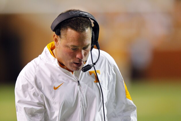 Tennessee head coach Butch Jones during the second half of an NCAA college football game against Western Carolina Saturday, Sept. 19, 2015 in Knoxville, Tenn. Tennessee won 55-10. (AP Photo/Wade Payne)