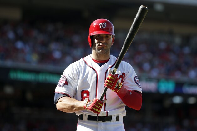 Washington Nationals second baseman Danny Espinosa (8) pauses while batting during a baseball game against the New York Mets at Nationals Park, Monday, Sept. 7, 2015, in Washington. The Mets won 8-5. (AP Photo/Alex Brandon) Washington Nationals second baseman Danny Espinosa (8) pauses while batting during a baseball game against the New York Mets at Nationals Park, Monday, Sept. 7, 2015, in Washington. The Mets won 8-5. (AP Photo/Alex Brandon)