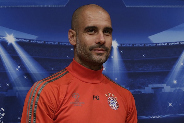 Bayern Munich's coach Pep Guardiola attends a press conference at the Camp Nou stadium in Barcelona, Spain, Tuesday, May 5, 2015.  FC Barcelona will play against Bayern Munich in a first leg semifinal Champions League soccer match on Wednesday May 6. (AP Photo/Manu Fernandez)