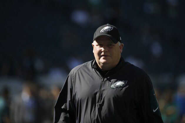 Philadelphia Eagles head coach Chip Kelly walks the field before an NFL football game against the Dallas Cowboys, Sunday, Sept. 20, 2015, in Philadelphia. (AP Photo/Michael Perez)