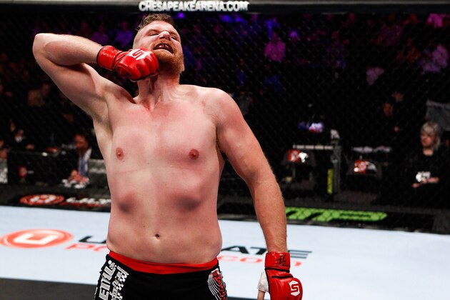 OKLAHOMA CITY, OK - JANUARY 12: Josh Barnett reacts after defeating Nandor Guelmino in their heavyweight bout during the Strikeforce event on January 12, 2013 at Chesapeake Energy Arena in Oklahoma City, Oklahoma. (Photo by Esther Lin/Forza LLC/Forza LLC via Getty Images)