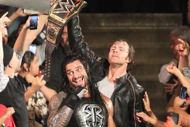 MIAMI, FL- SEPTEMBER 01: Roman Reigns looks on during the WWE Smackdown on September 1, 2015 at the American Airlines Arena in Miami, Florida.  (Photo by Ron ElkmanSports Imagery/Getty Images)