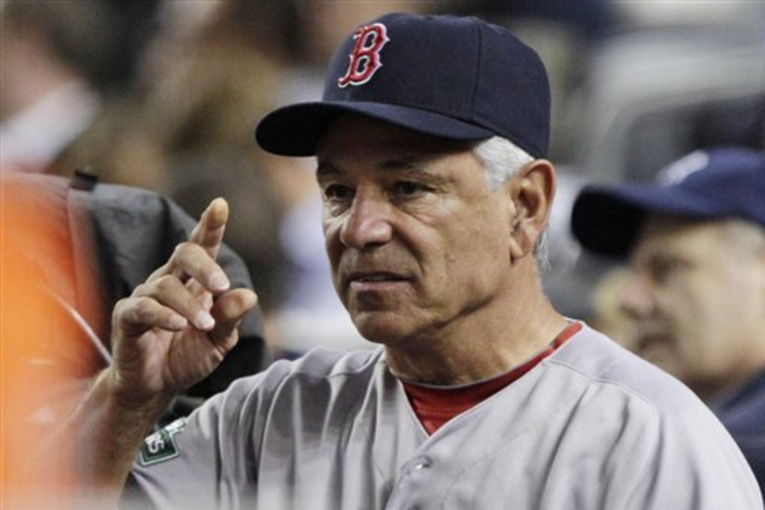 Boston Red Sox manager Bobby Valentine gestures during the fourth inning of a baseball game against the New York Yankees, Wednesday, Oct. 3, 2012, in New York. (AP Photo/Frank Franklin II)