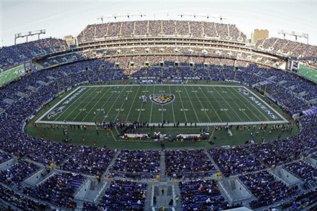 A general view of M&T Bank Stadium in the second half of an NFL football game between the Baltimore Ravens and the Indianapolis Colts in Baltimore, Sunday, Dec. 11, 2011. (AP Photo/Patrick Semansky)