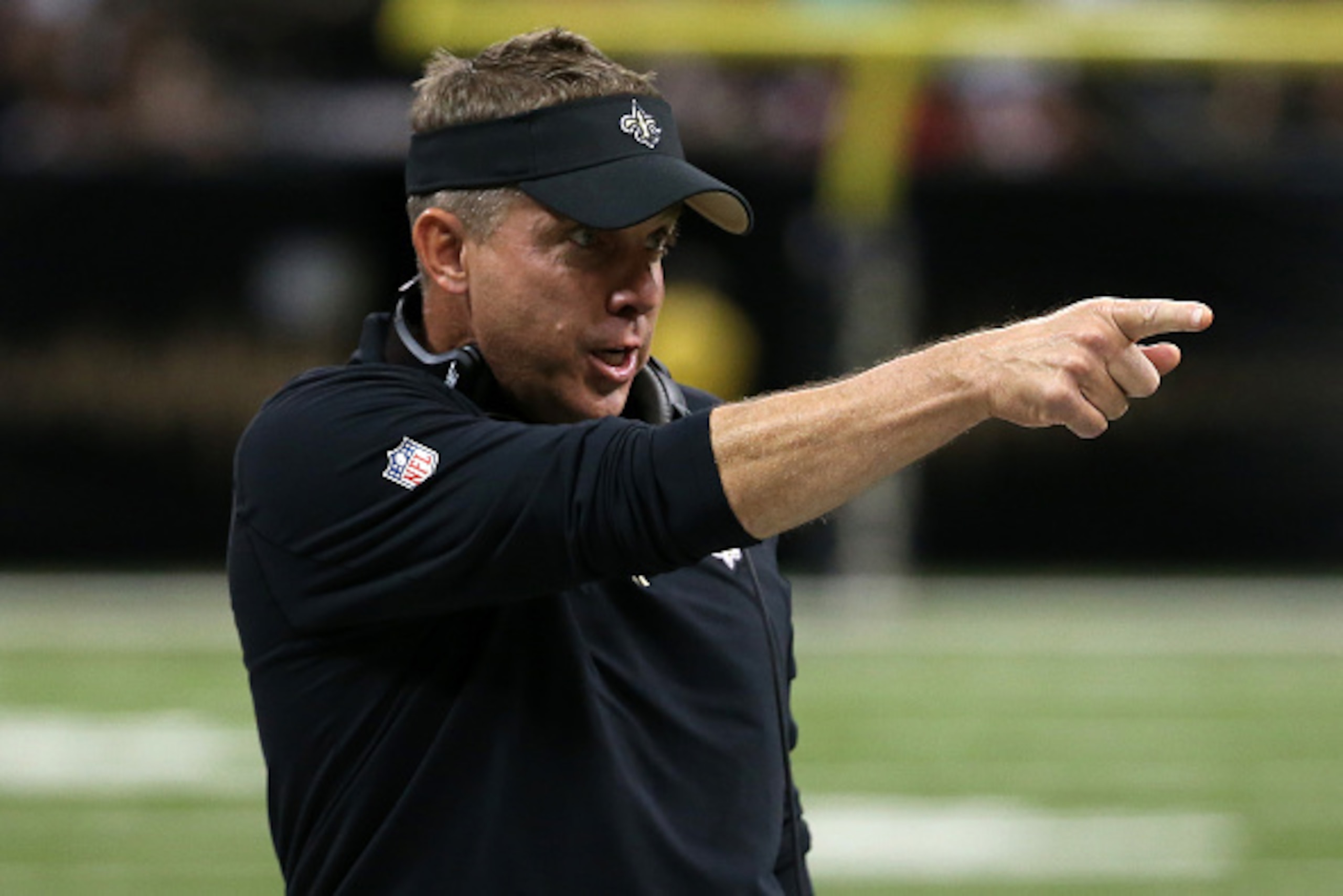 NEW ORLEANS, LA - AUGUST 30:  Head coach Sean Payton of the New Orleans Saints reacts after a touchdown against the Houston Texans at the Mercedes-Benz Superdome on August 30, 2015 in New Orleans, Louisiana.  (Photo by Chris Graythen/Getty Images)