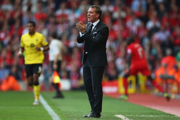 LIVERPOOL, ENGLAND - SEPTEMBER 26: Brendan Rodgers, manager of Liverpool gestures during the Barclays Premier League match between Liverpool and Aston Villa at Anfield on September 26, 2015 in Liverpool, United Kingdom.  (Photo by Ben Hoskins/Getty Images)