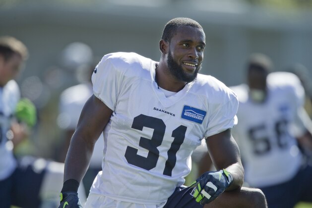 Seattle Seahawks' Kam Chancellor (31) attends NFL football practice for the first time after holding out over a contract dispute, on Wednesday, Sept. 23, 2015 at the team headquarters in Renton, Wash. (AP Photo/John Froschauer)