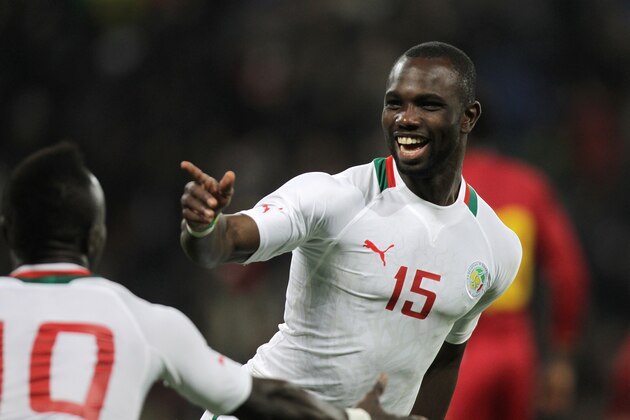 Senegal's Moussa Konate celebrates after scoring a goal during the International Friendly football match between Senegal and Ghana on March 28, 2015 at the Oceane stadium, in Le Havre, northwestern France. AFP PHOTO/CHARLY TRIBALLEAU        (Photo credit should read CHARLY TRIBALLEAU/AFP/Getty Images)