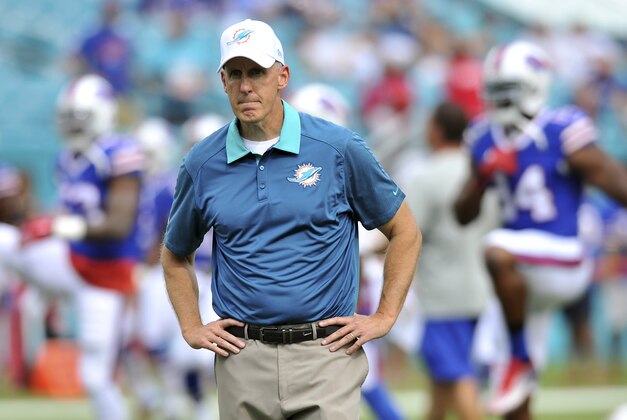 Sep 27, 2015; Miami Gardens, FL, USA; Miami Dolphins head coach Joe Philbin looks on before a game against the Buffalo Bills at Sun Life Stadium. Mandatory Credit: Steve Mitchell-USA TODAY Sports